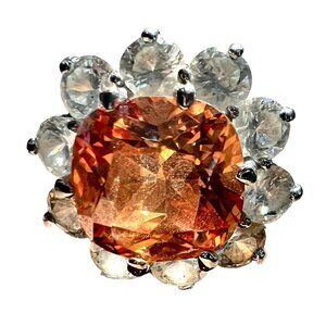 Heated Citrine & Rhinestone Ring Size 8 Brilliant Cut Engagement